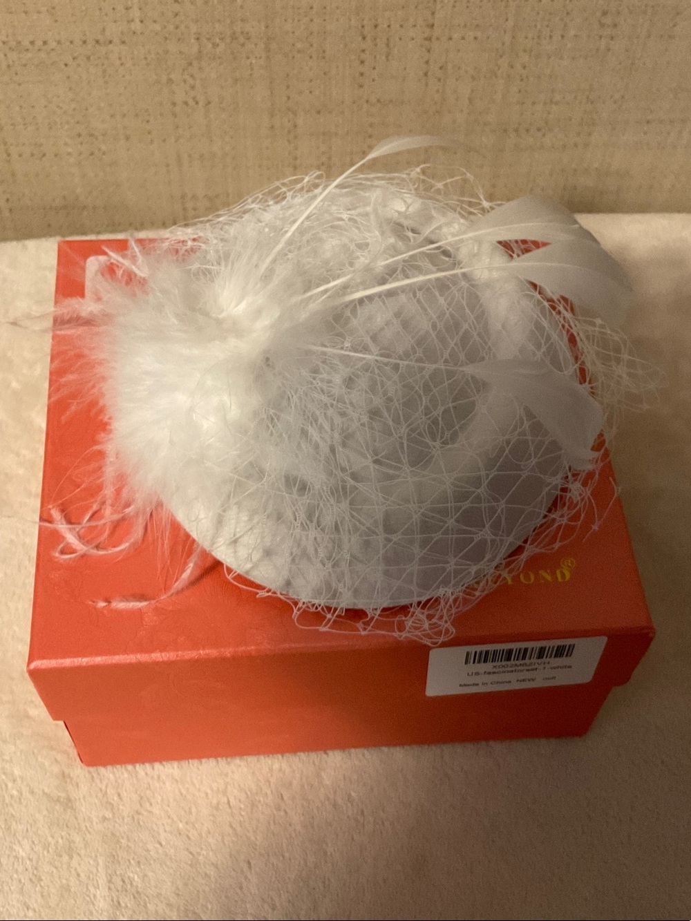 White Feathered Netting Fascinator Hat
